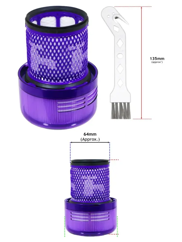 Dyson V12/V20/V30 Slim HEPA Vacuum Filter (Washable) + Dusting Brush