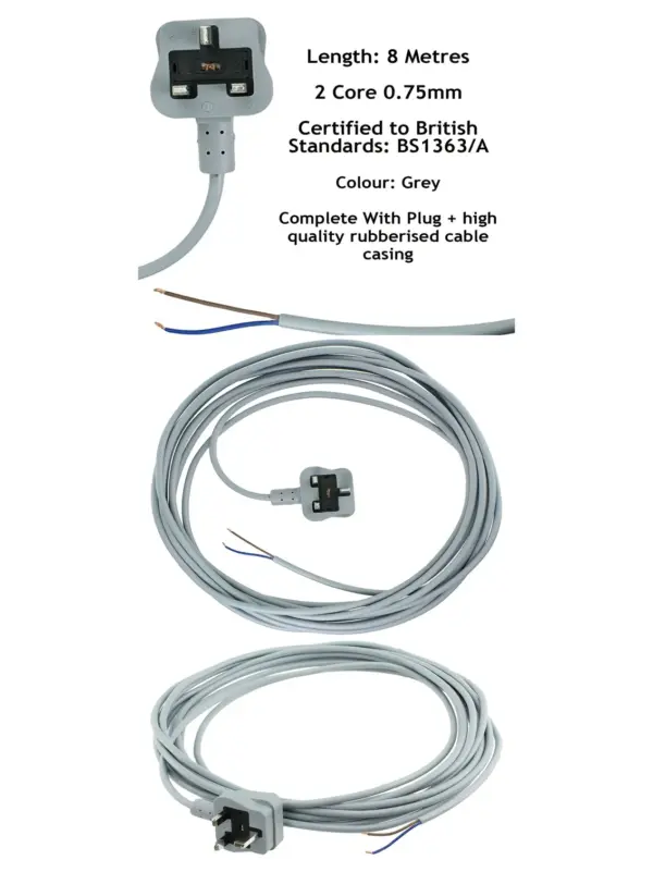 Dyson Vacuum Power Cord 8m Grey Replacement for DC08-DC50