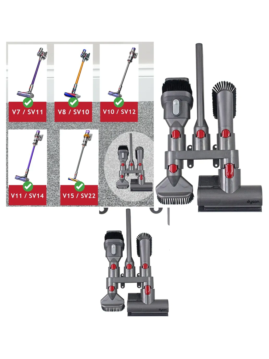 Dyson Vacuum Wall‑Mount Accessory Rack for V7/V8/V10/V11/SV10/SV11