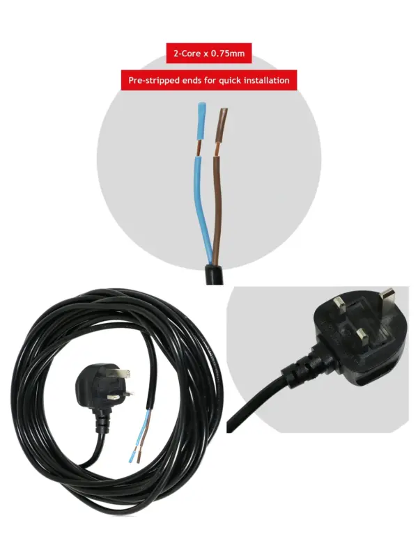 Einhell 8.4m Black Power Cable with UK Plug for Lawn Mower & Strimmer