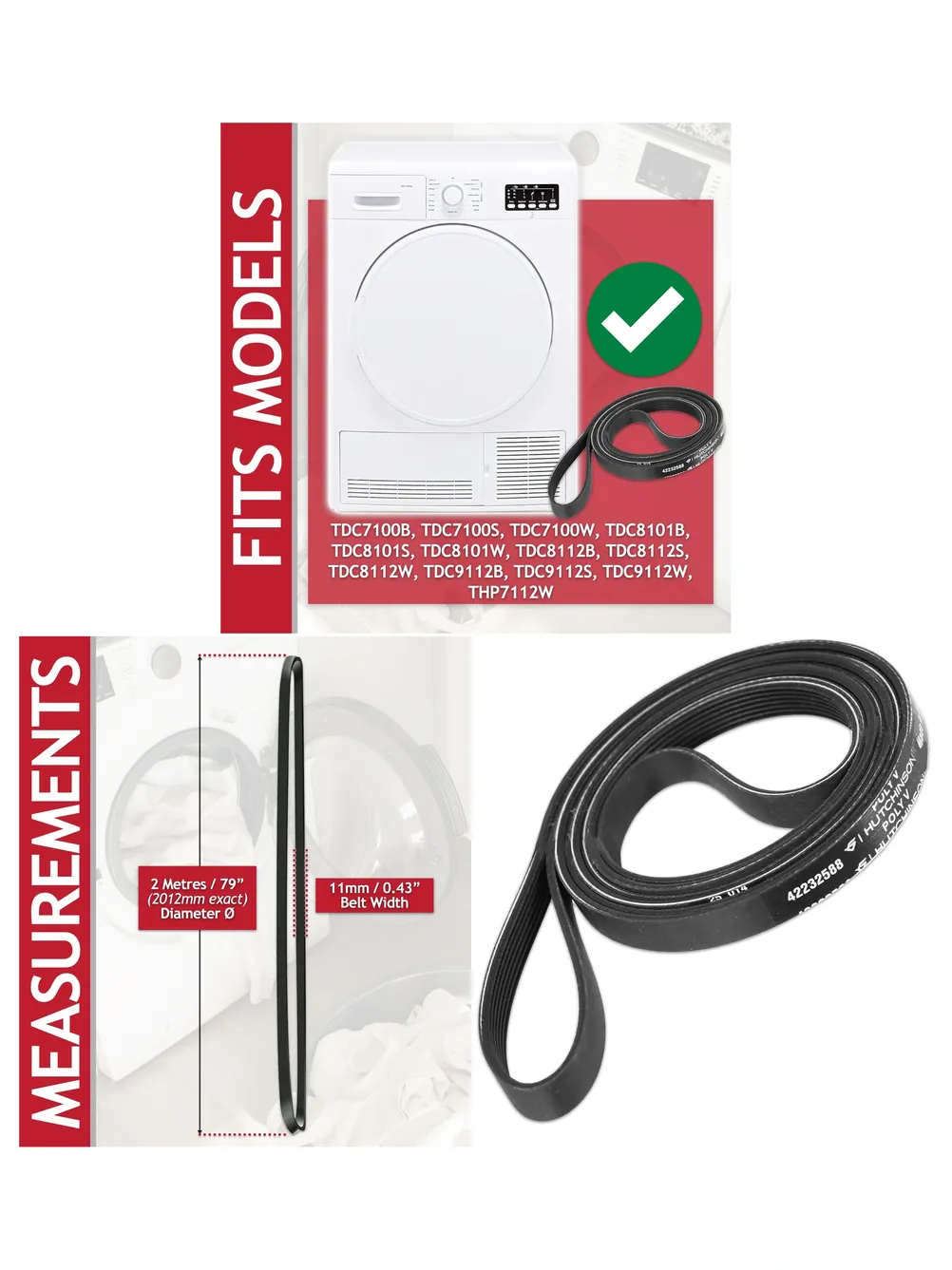 Electra TDC THP Poly‑V Drive Belt – Replacement for 7PH2012 Dryer