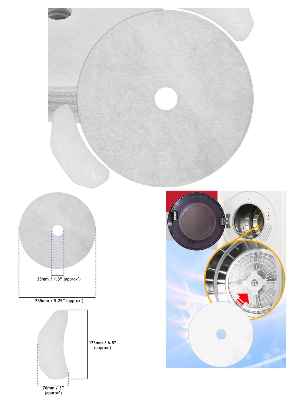 ElectriQ Dryer Filter Kit 10pcs Exhaust & Intake Filters for EIQMTD2S/W
