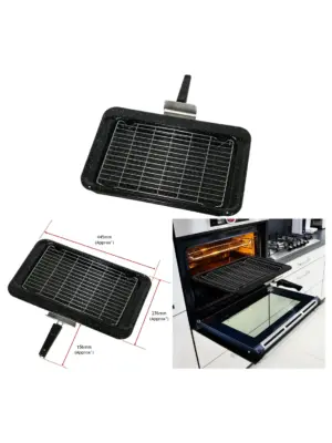 Enamel Grill Pan with Rack Grid & Handle – 445 × 276 mm Oven Tray