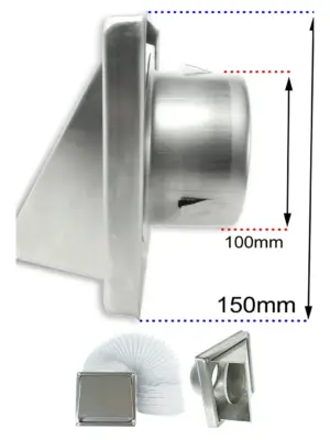 External Stainless Steel Wall Vent Kit with 100mm Dryer Hose – 4 Pack