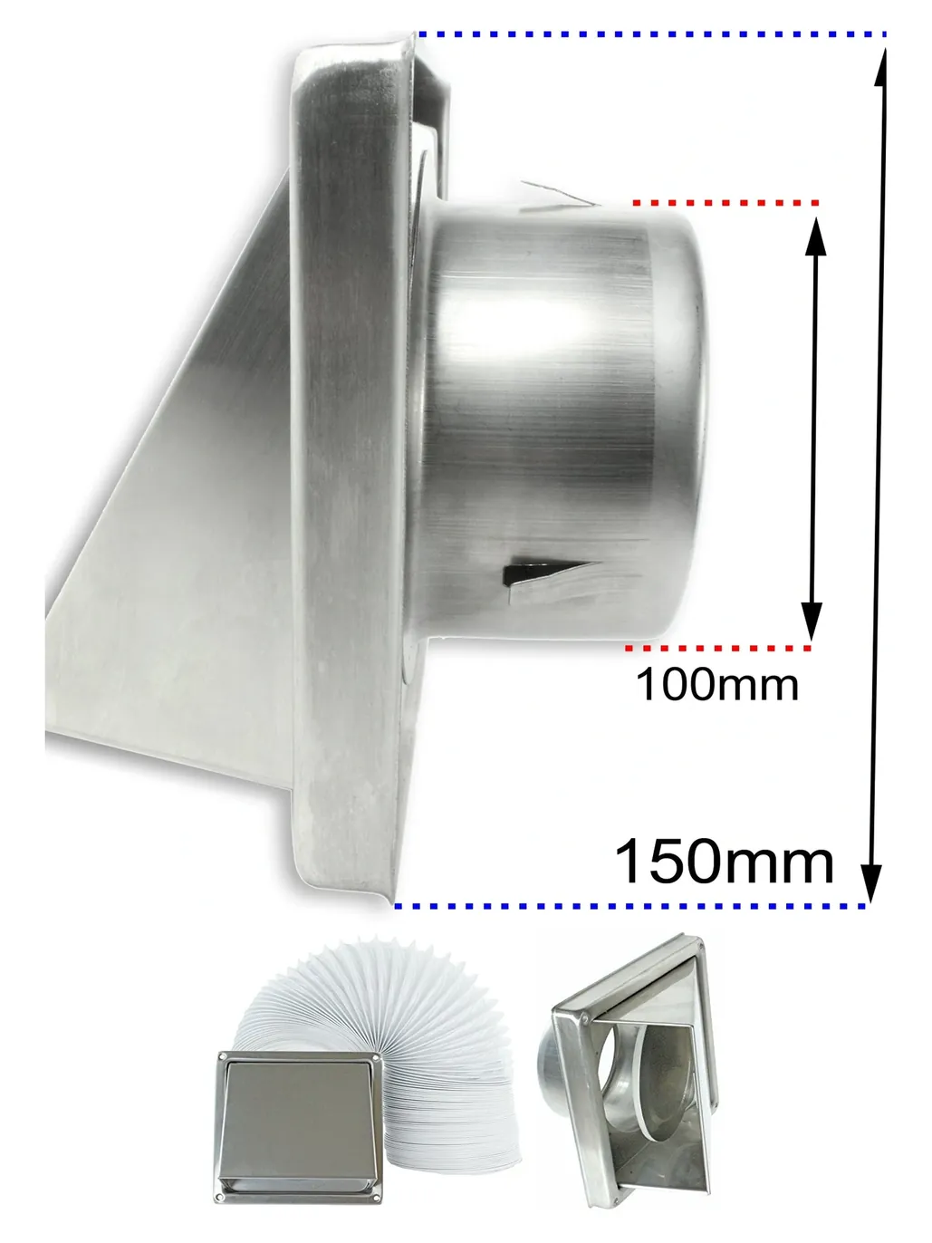 External Stainless Steel Wall Vent Kit with 100mm Dryer Hose – 4 Pack