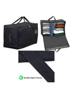 Extra Large Black Canvas Outdoor Chair Cushion Storage Bag 100L