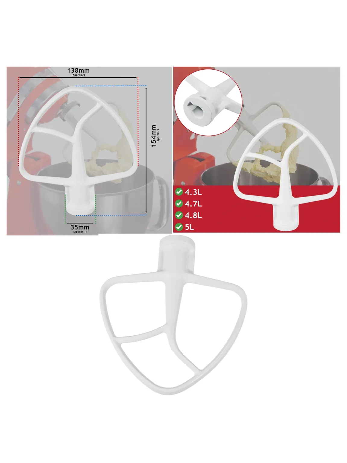 Flat Edge Beater for KitchenAid Tilt‑Head Mixers 4‑5L – K45B