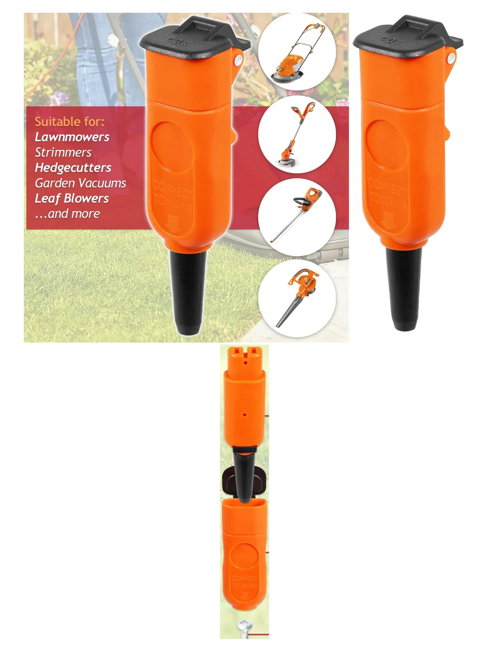 Flymo 2-Core Female Power Plug for Lawnmower, Hedge Trimmer & Strimmer