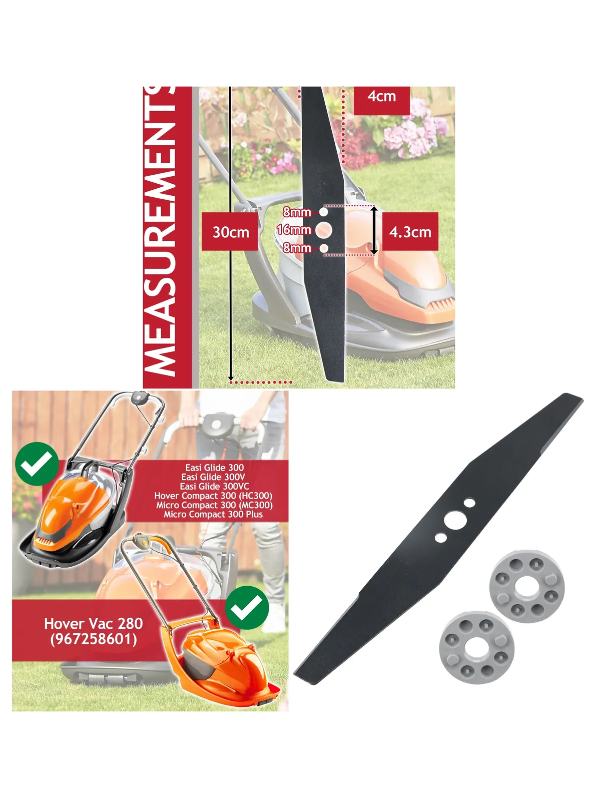 Flymo Easi Glide 300 Replacement Blade + Spacers – 30cm Hover Mower