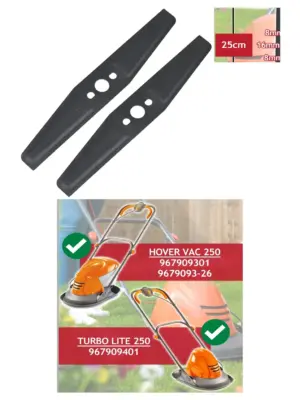 Flymo Hover Vac Turbo Lite 250 Metal Blade – 25 cm, 2‑Pack
