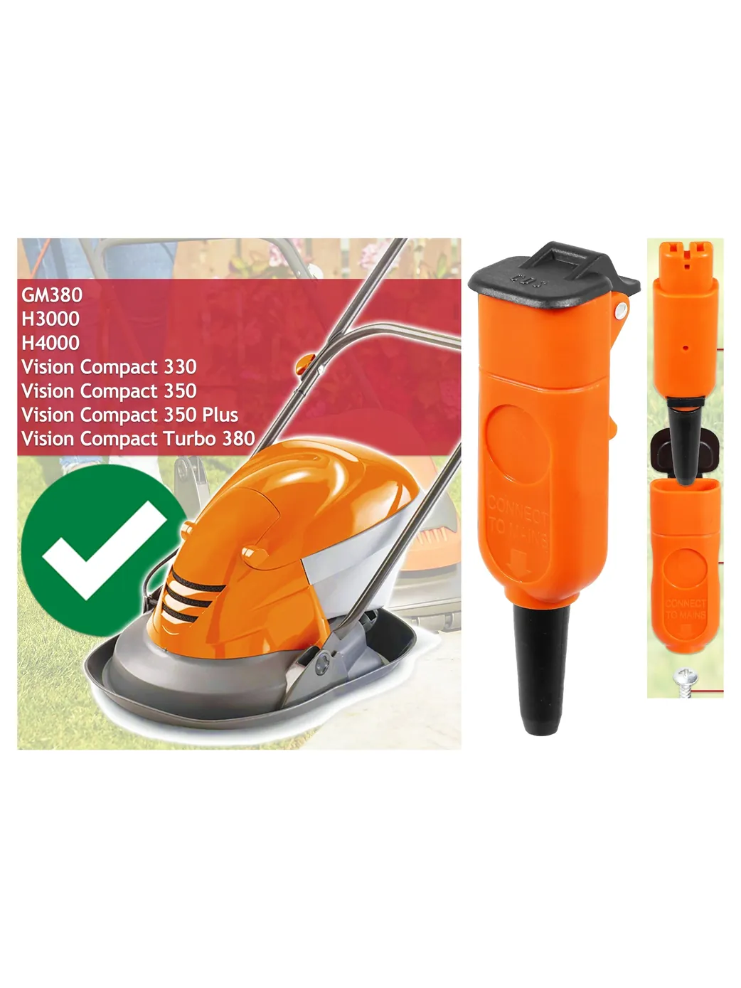 Flymo Rewireable 2‑Core Female Plug for 330‑380 Turbo & GM380 Mowers