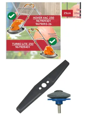 Flymo Turbo Lite 250 Metal Blade 25cm Replacement + Drill Sharpener