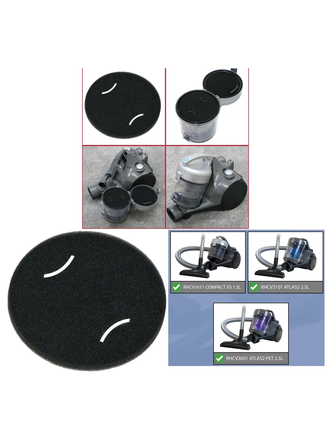 Foam Vacuum Filter for Russell Hobbs – Fits RHCV1611, RHCV3101 & More