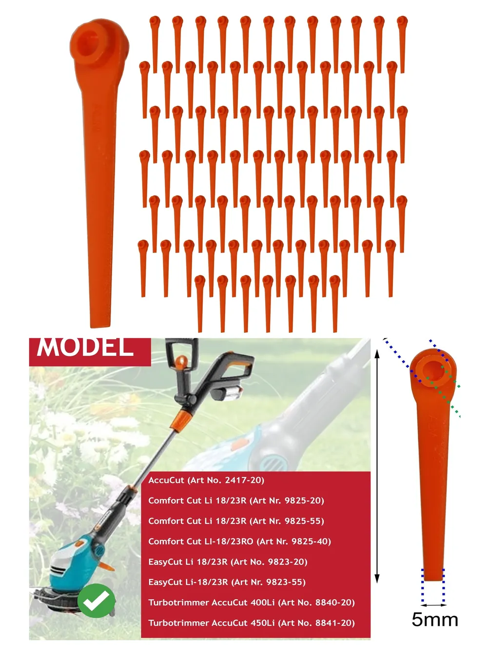 Gardena AccuCut Plastic Trimmer Blade Replacement - 80 pcs