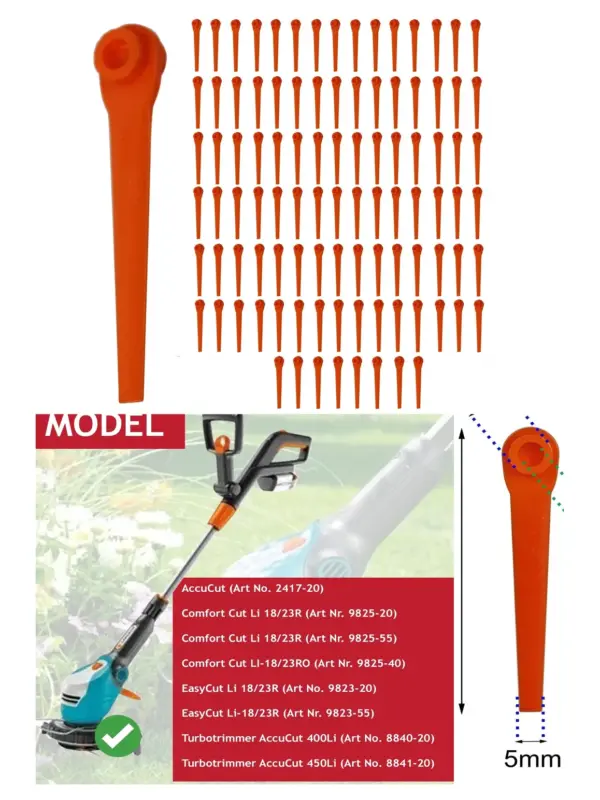 Gardena AccuCut Plastic Trimmer Blades 18/23R – 100 Pack Replacement