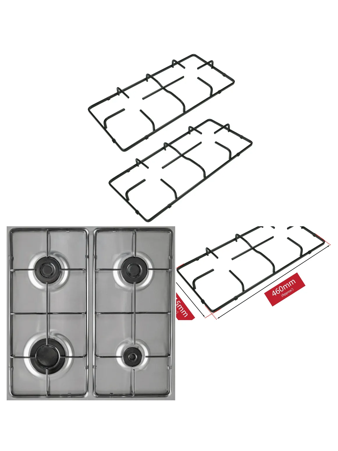 Gas Hob Burner Grate Replacement – 460×215 mm Pan Support
