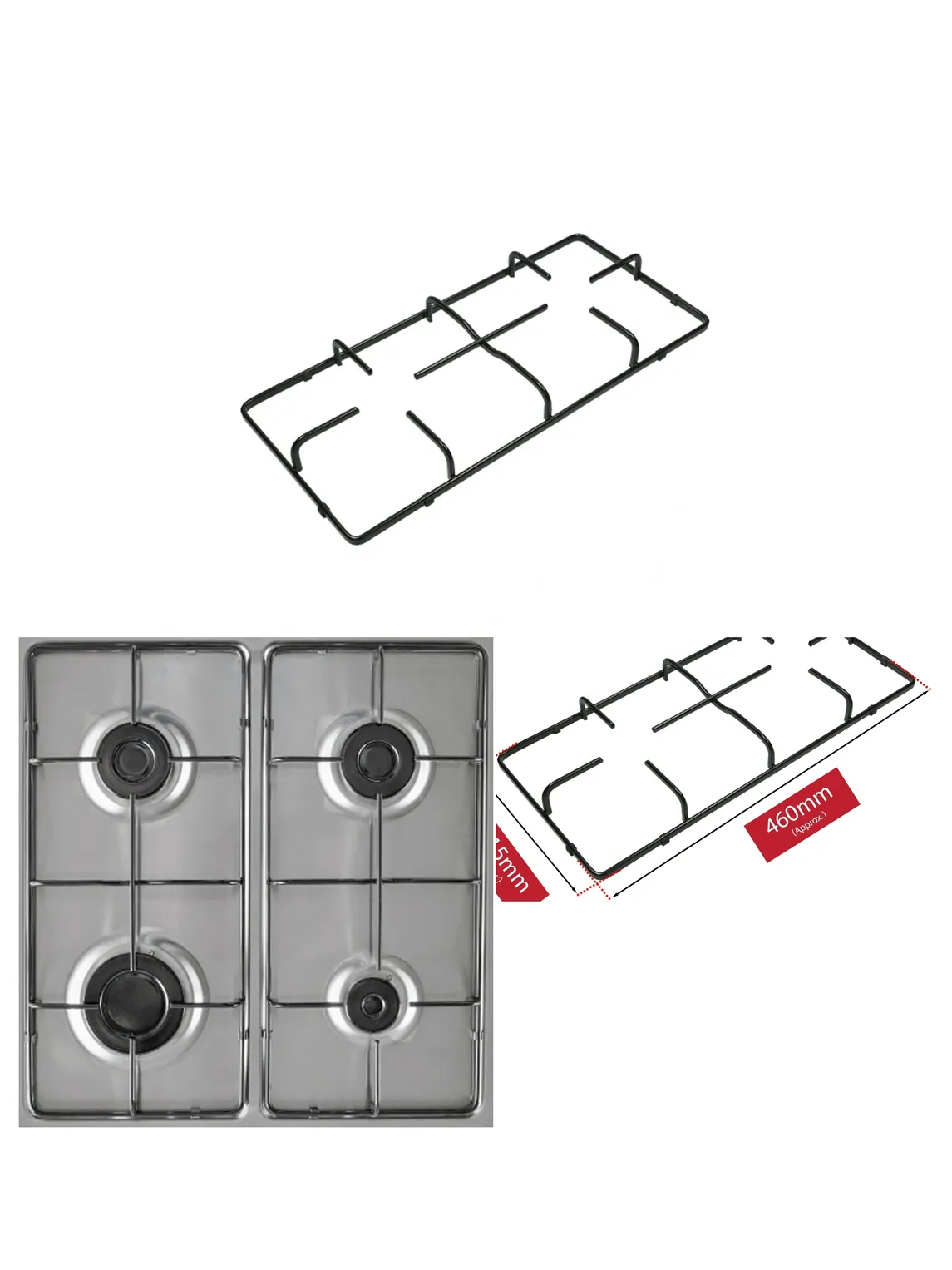 Gas Hob Burner Grate Replacement – Pan Support, 460×215 mm