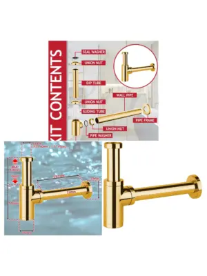 Gold 40mm Round Sink Trap with Deodorizer – Waste Pipe for Bathroom