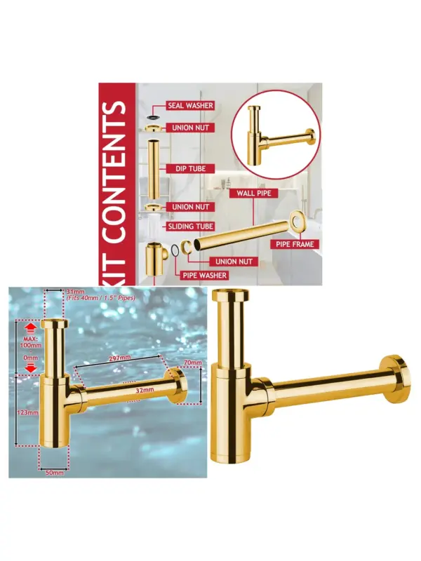 Gold 40mm Round Sink Trap with Deodorizer – Waste Pipe for Bathroom