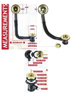 Gold Brass Bath Waste Plug Set with Chain & Overflow Pipe – 40mm