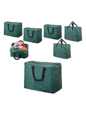 Green 75L Zippered Laundry Storage Bag – Pack of 3 Wash Organizer