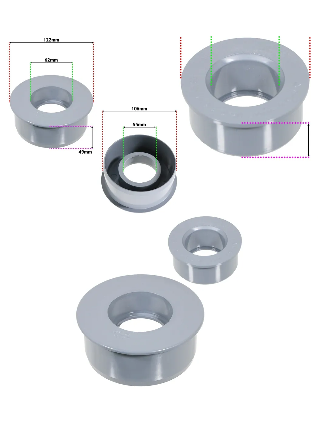 Grey 110mm Soil Pipe Reducer and 32mm Boss Adapter – Waste Seal Kit