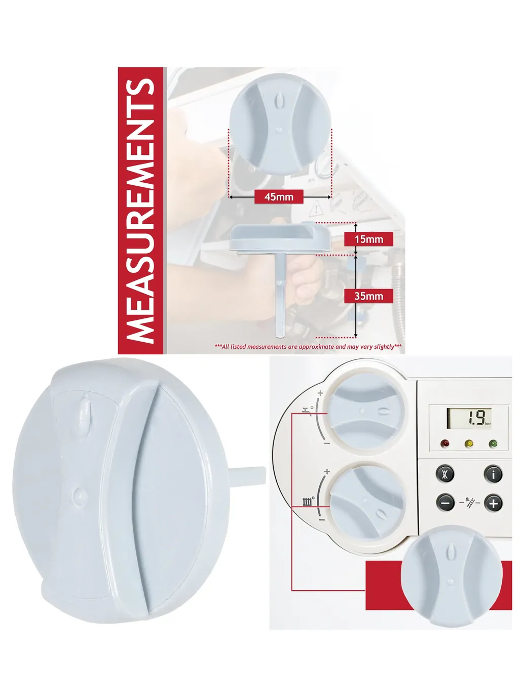 Grey 45mm Control Knob for Vaillant VUW Boiler Temp On/Off Dial
