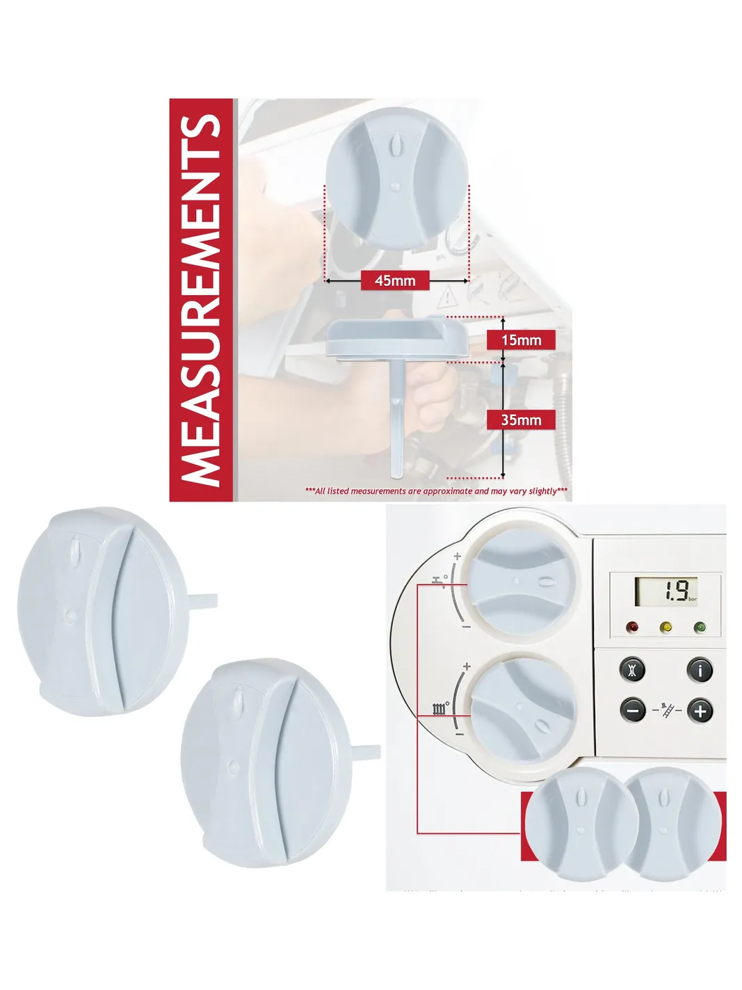 Grey 45mm Control Knob Set (2 pcs) for Vaillant VUW Boiler On/Off Dial