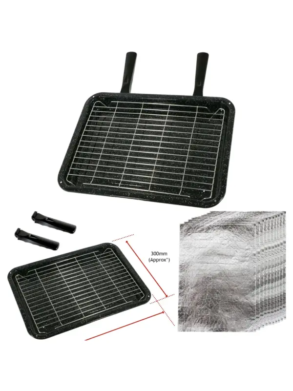 Grill Pan with Detachable Handles, Rack & 10 Grease‑Proof Foil Pads
