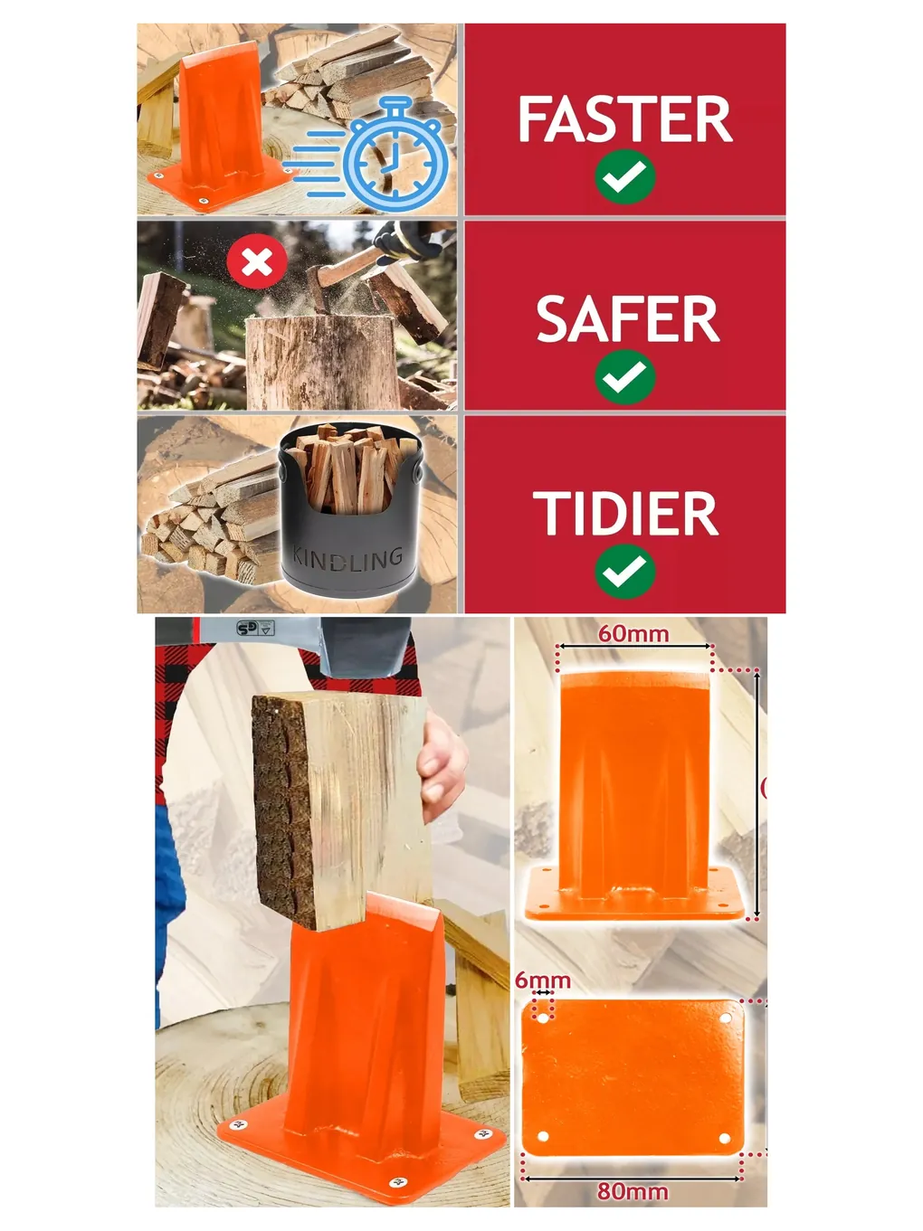 Heavy-Duty Firewood Splitter Wedge – Timber Axe Chisel for Logs