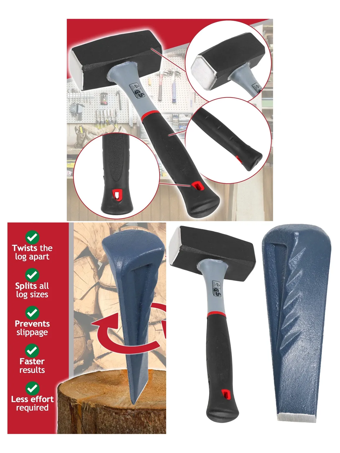 Heavy‑Duty Log Splitter Kit – 2.5 kg Steel Wedge + 2 kg Sledge Hammer