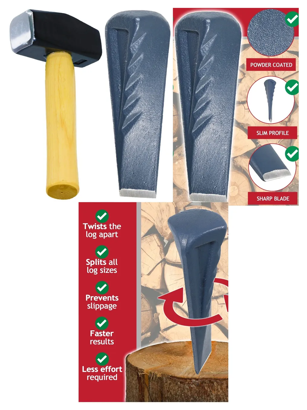 Heavy-Duty Log Splitter Kit – 2.5kg Steel Wedge & 4lb Club Hammer