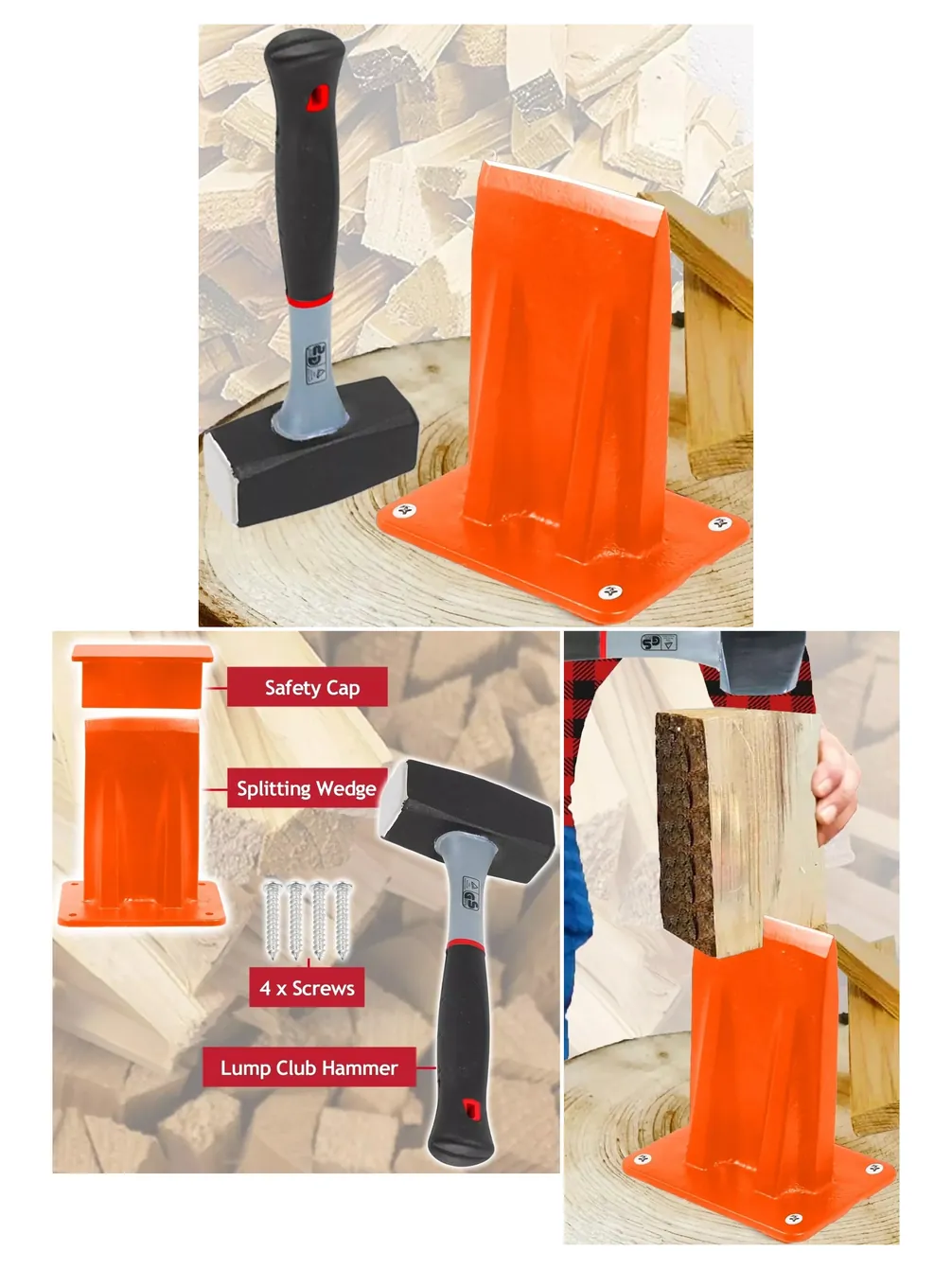 Heavy‑Duty Log Splitter Kit – Hammer, Wedge & Chisel for Firewood