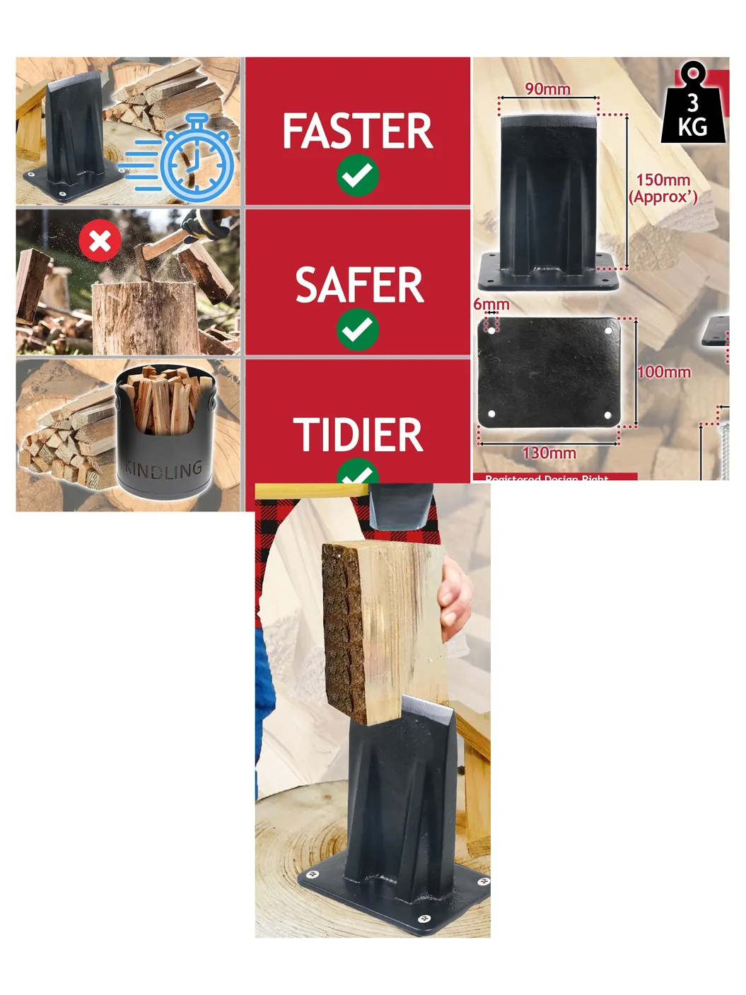 Heavy‑Duty Log Splitter Wedge & Kindling Axe – Firewood Chisel