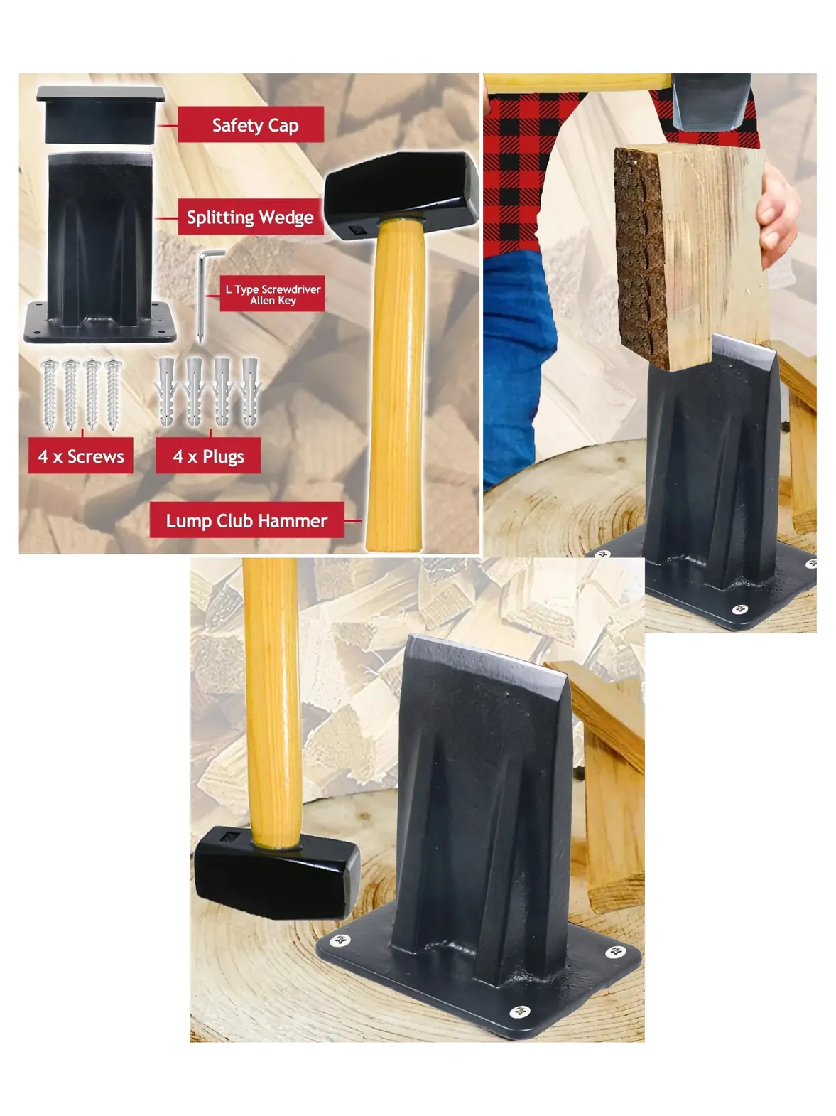 Heavy‑Duty Log Splitting Kit – Mallet, Wood Chisel & Wedge for Kindling