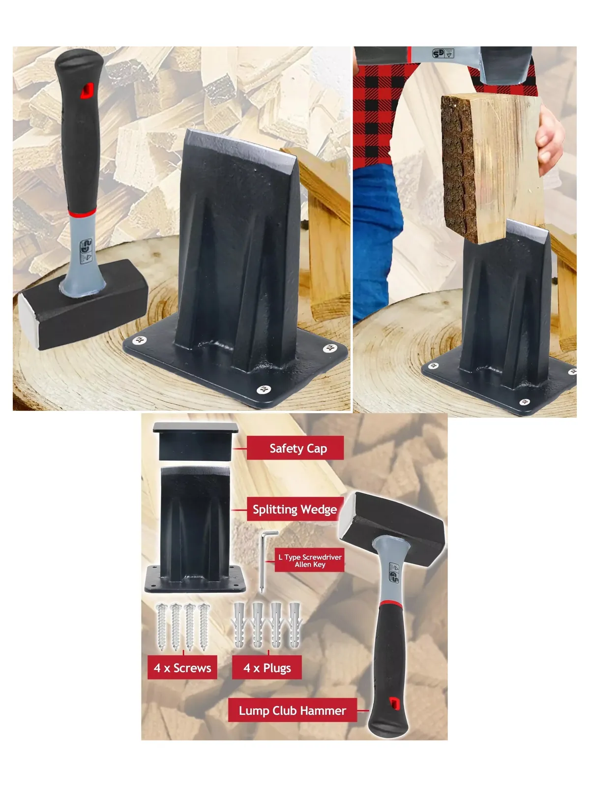 Heavy‑Duty Log Splitting Kit with Sledge Hammer, Wood Chisel & Wedge