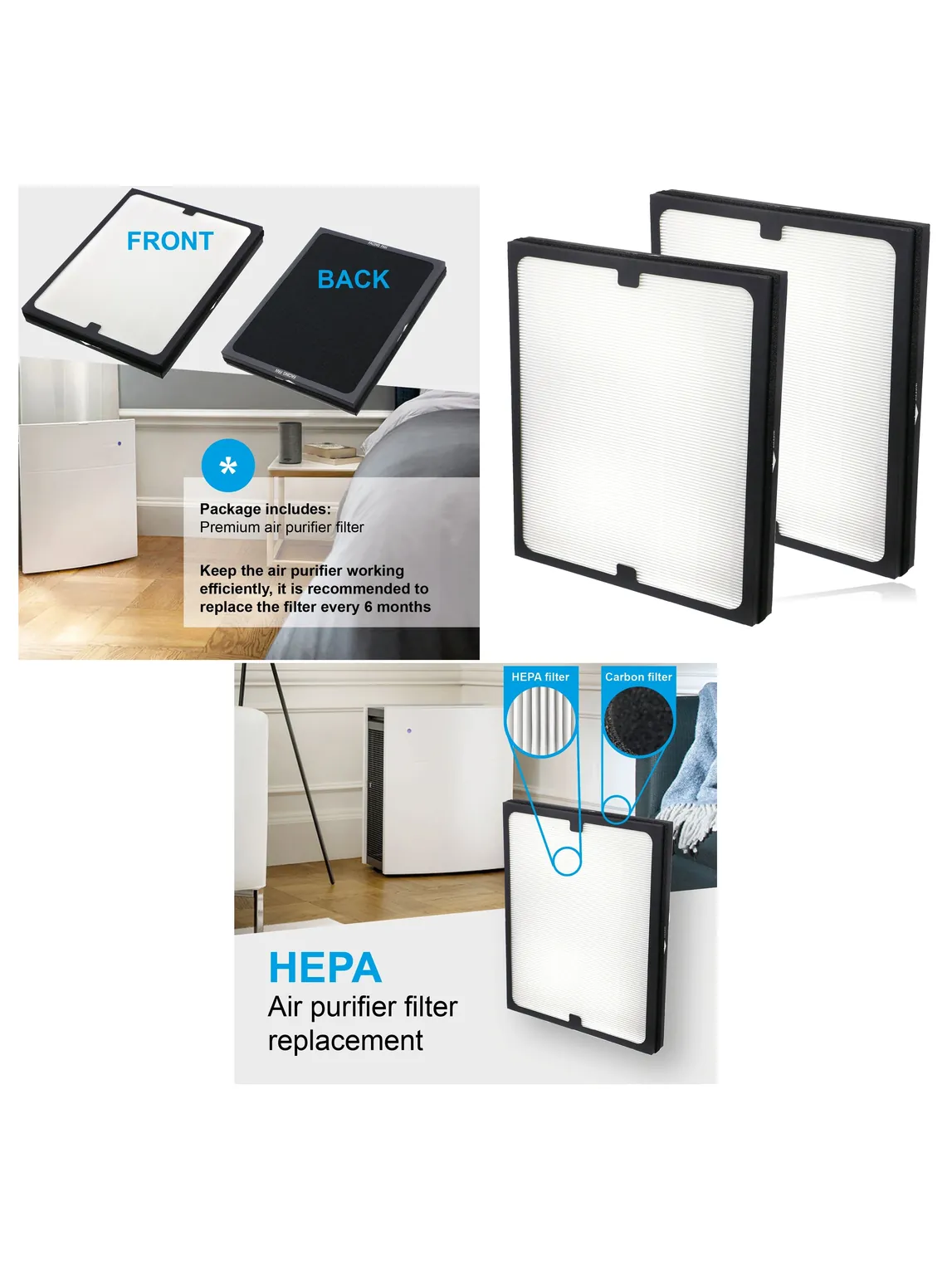 HEPA Particle Filter Pack (2) for Blueair Classic 203/205/270E/280i