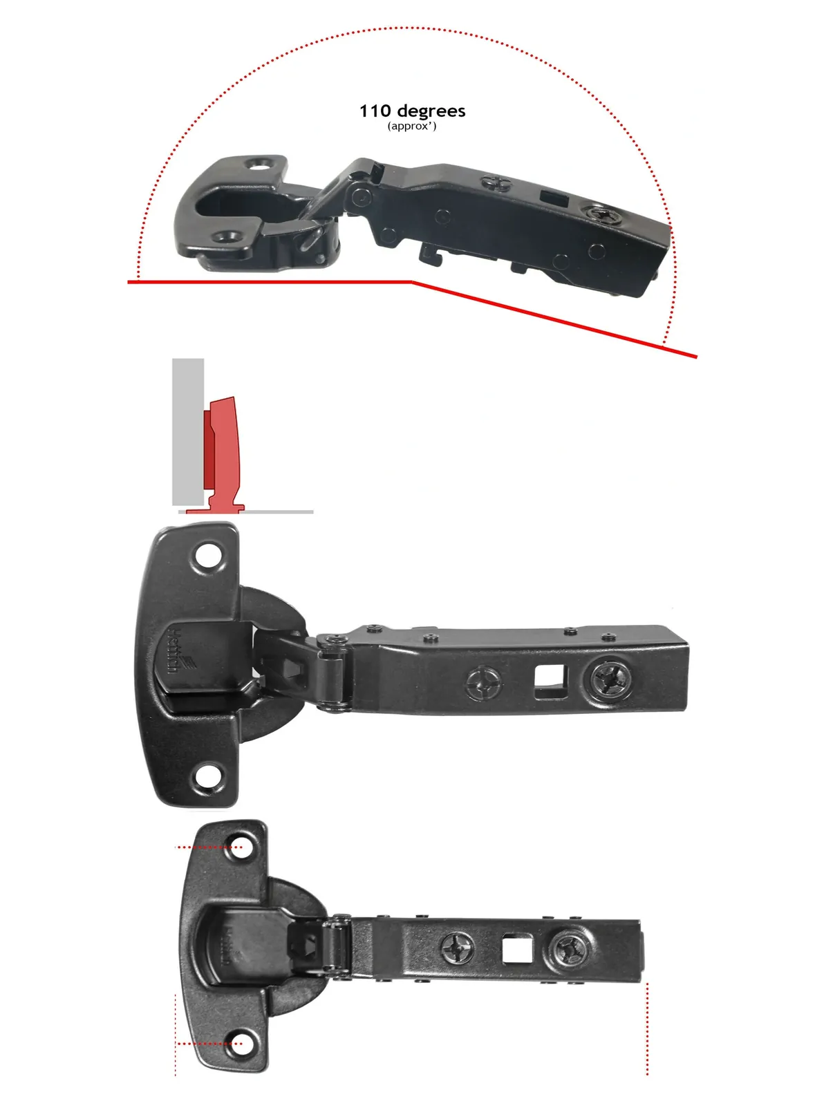 HETTICH Sensys 110 Non‑Self‑Closing Hinge 52mm Black + 5mm Plate
