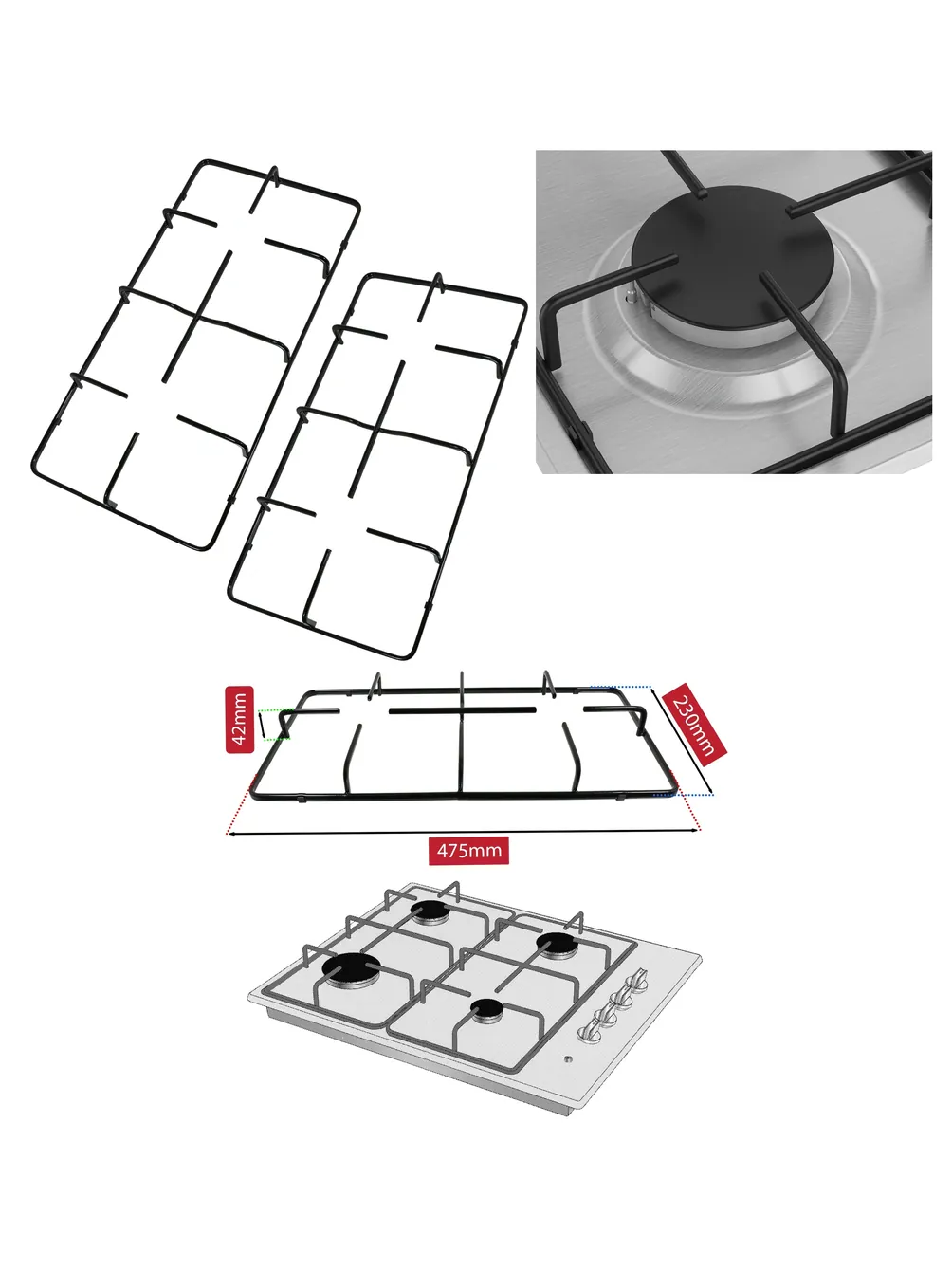 Hob Pan Support Gas Stove Burner Grate Stand 475×230 mm
