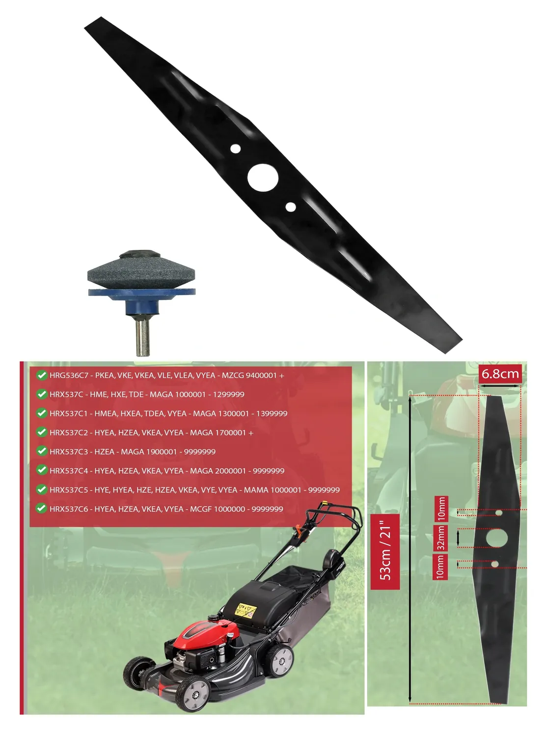 Honda HRG536C7 & HRX537C 21‑53 cm Upper Cutter Blade + Sharpener