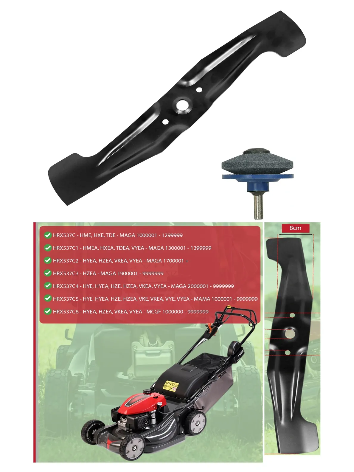 Honda HRX537C 21‑53 cm Lower Cutter Blade + Sharpener
