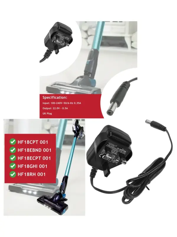 Hoover 22V UK Plug Charger Cable – Fits HF18CPT, EBND, ECPT, GHI