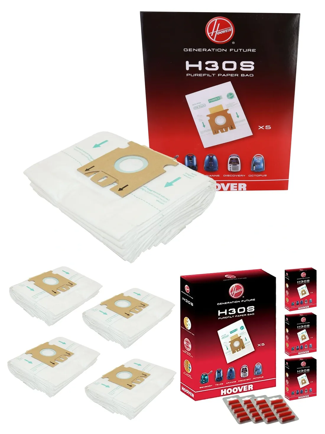 Hoover H30S Telios Vacuum Dust Bag Pack of 4 + 20 Fresheners