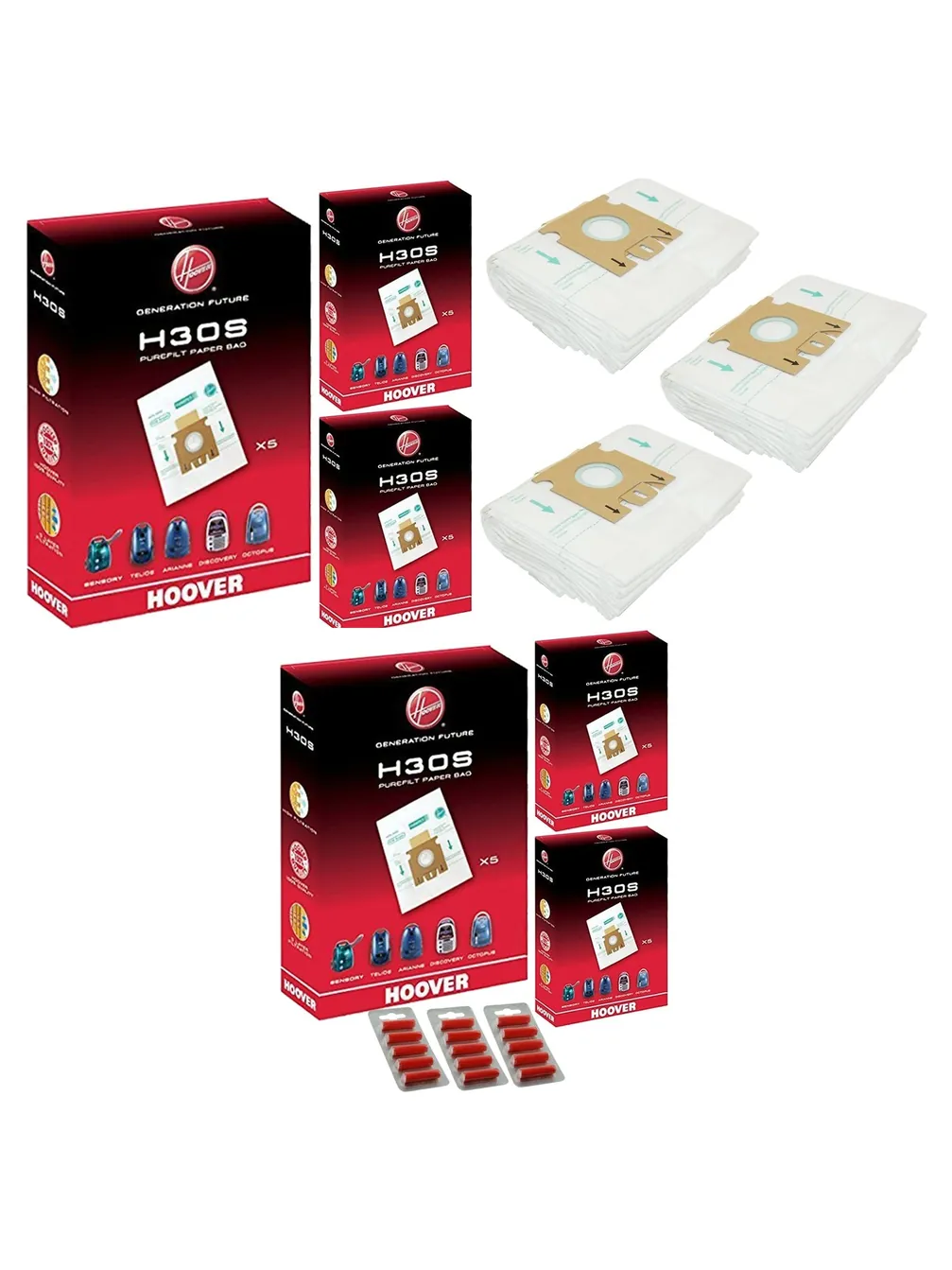Hoover H30S Vacuum Cleaner Dust Bags (3 Pack) + 15 Fresheners