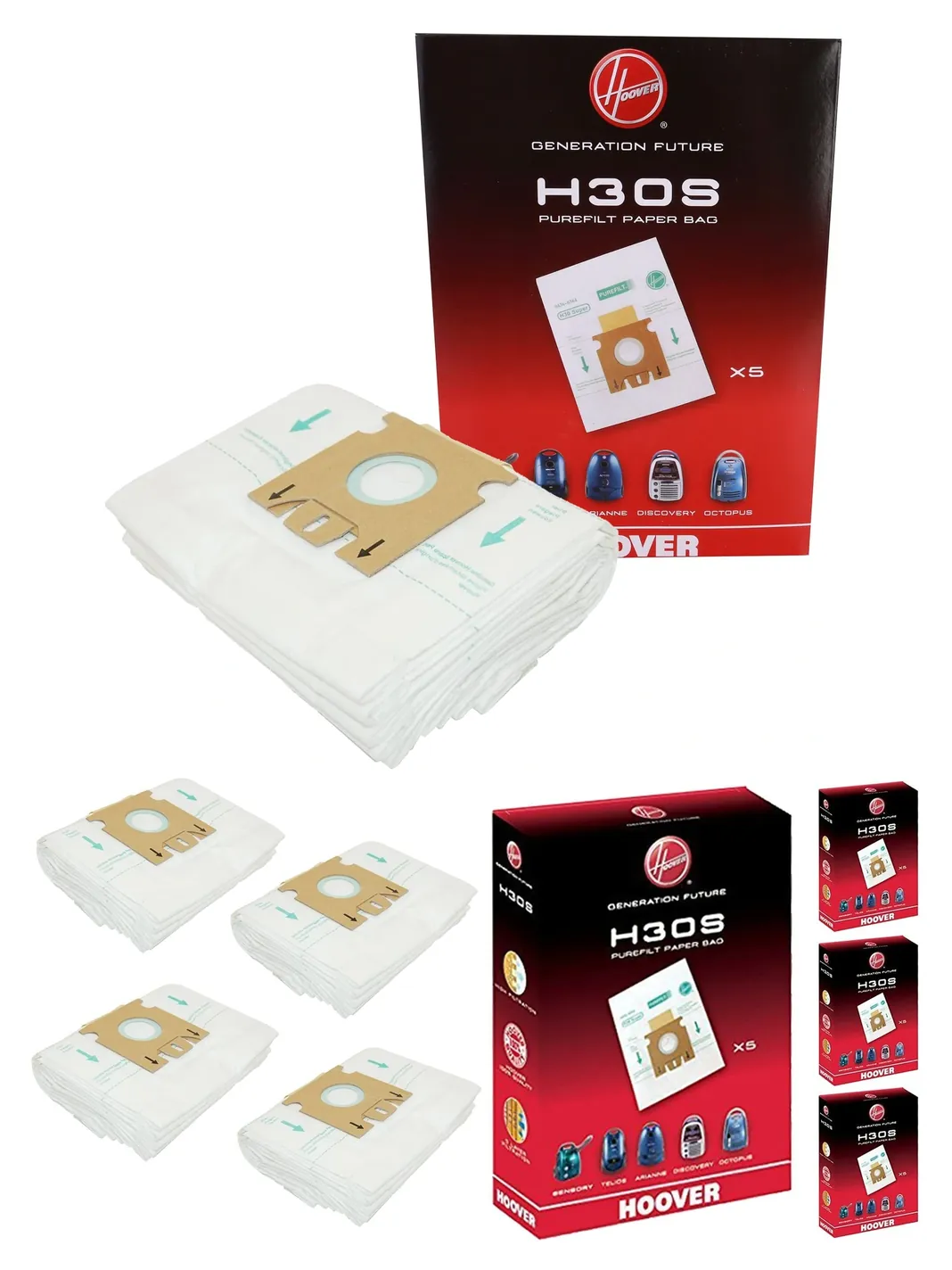 Hoover H30S Vacuum Dust Bag Genuine Octopus Filter Pack of 4 09178278