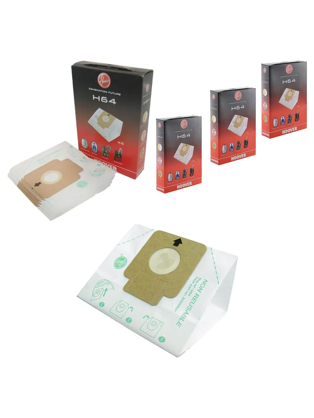 Hoover H64 Vacuum Dust Bag Freespace Sprint Cylinder Pack of 3