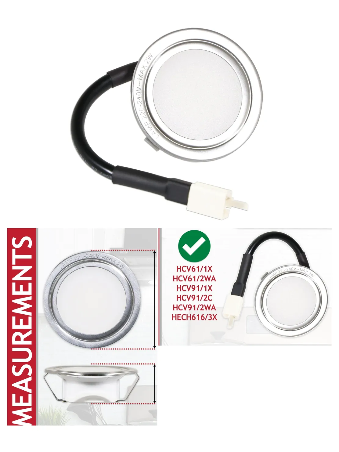 Hoover HCV61/HCV91 68mm G4 LED Cooker Hood Vent Light – Silver