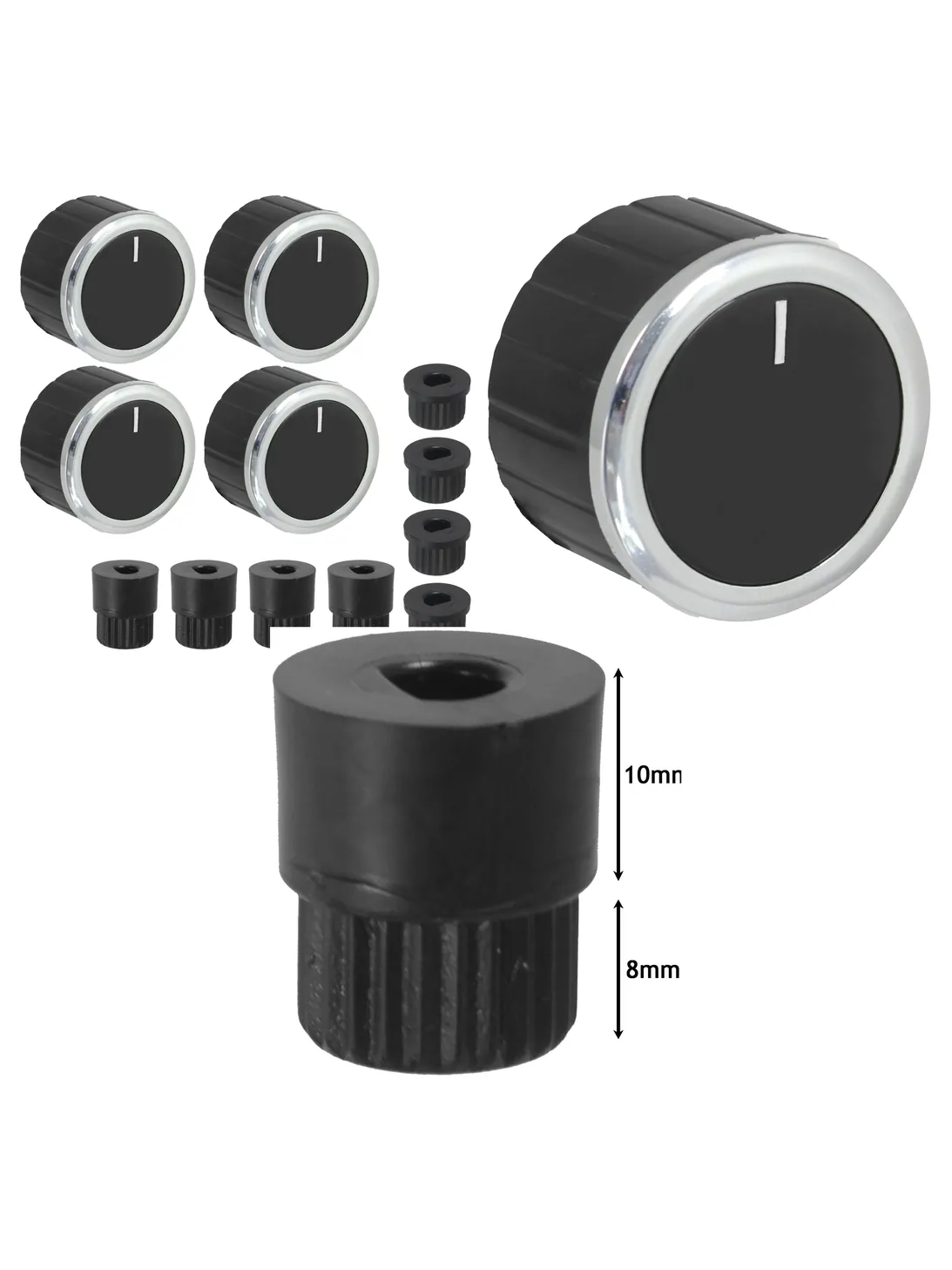 Hotpoint Oven Control Knob Set – Black Dial & Adapters, 4 pcs