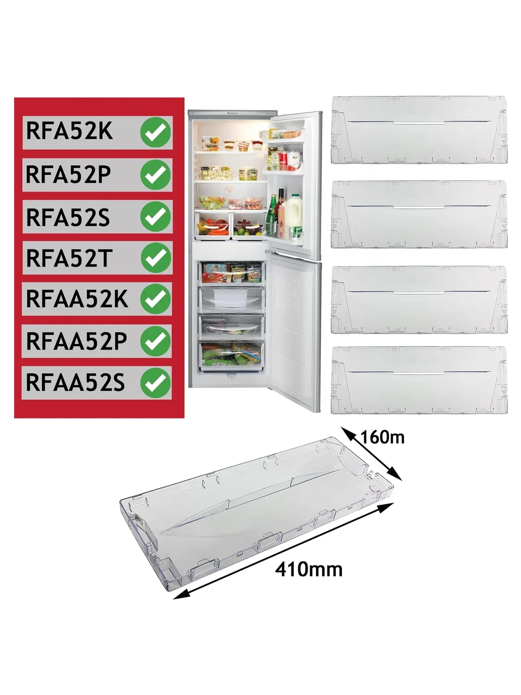 Hotpoint RFA52/RFAA52 Plastic Drawer Front Handle Pack of 4