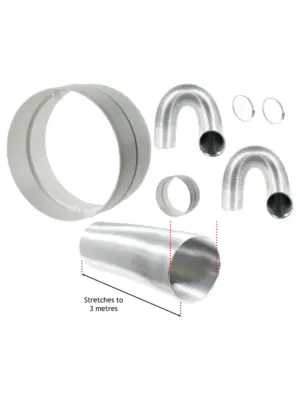 HVAC Ducting Kit - Two 5m x 3m Flexible Vent Hoses, Connector & Clips
